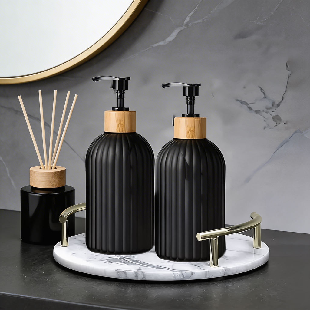 Modern Black Soap Dispenser — 16.9 fl oz Durable Plastic, Integrated Pump