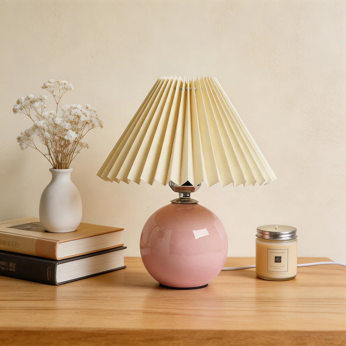 Vintagebordslampa – keramisk fot, justerbar E27 LED-lampa, direkt vägganslutning