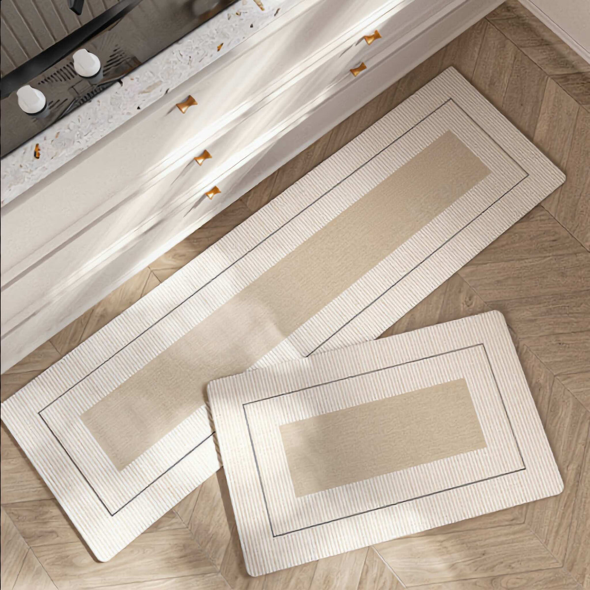 Contemporary Kitchen Mat – Floral Stripe Design, Durable Microfiber, Non-Slip, Water-Resistant and Easy Clean