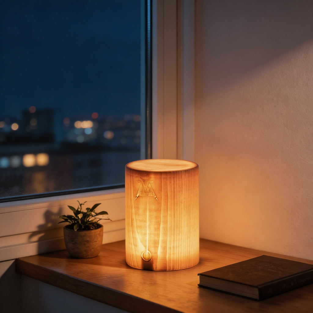Sladdlös uppladdningsbar bordslampa i trädesign med touchkontroll, LED-belysning med 3 ljusstyrkenivåer, modern minimalistisk