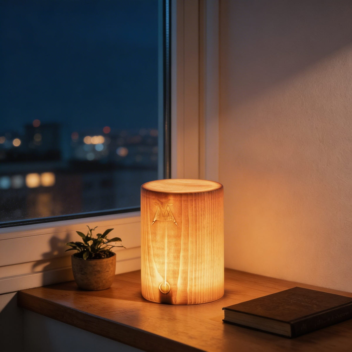 Sladdlös uppladdningsbar bordslampa i trädesign med touchkontroll, LED-belysning med 3 ljusstyrkenivåer, modern minimalistisk