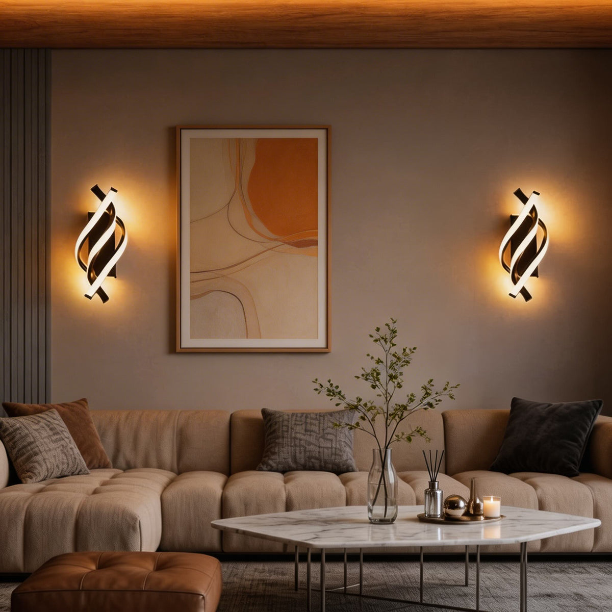 Moderne spiralformet LED-væglampe i metal — justerbar farvetemperatur, 22W 1540LM