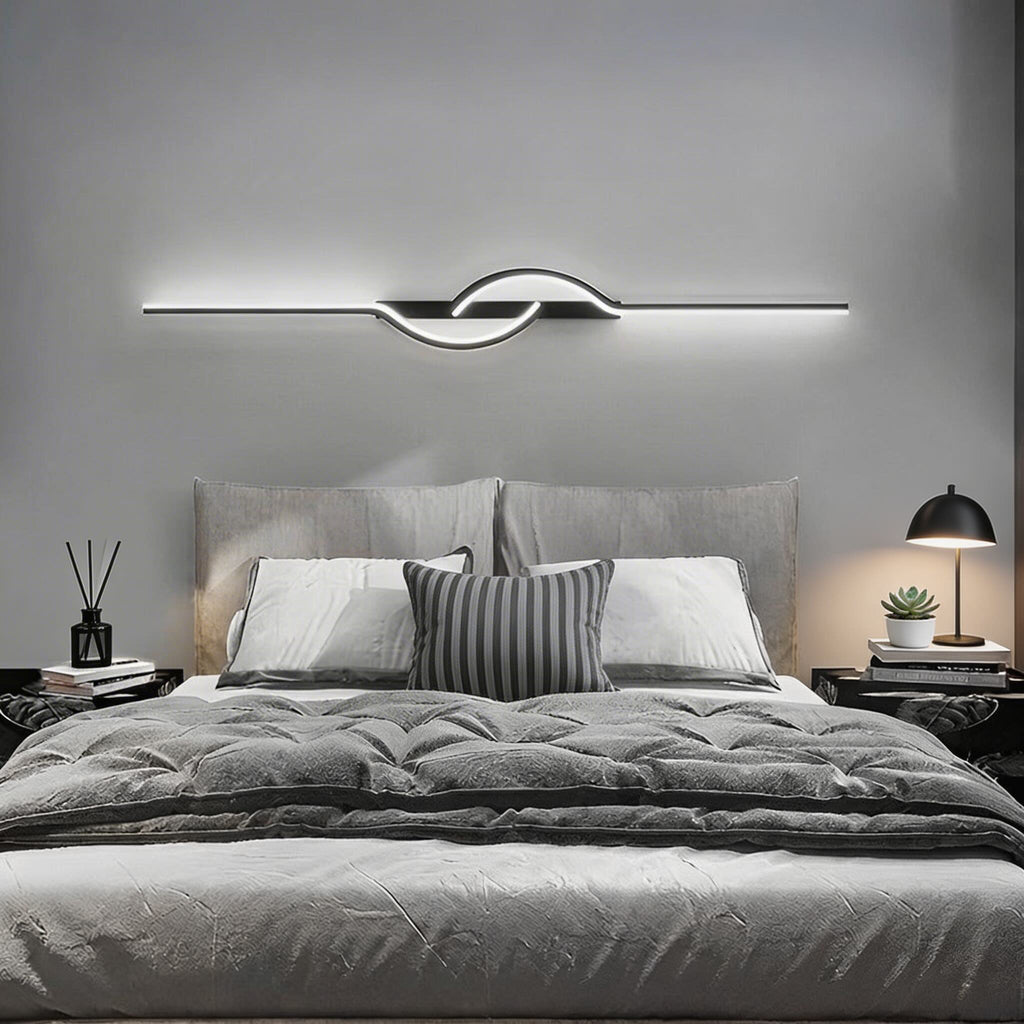 Adjustable Modern Linear Wall Sconce — Black Aluminum LED Light, Dimmable Silicone Shade