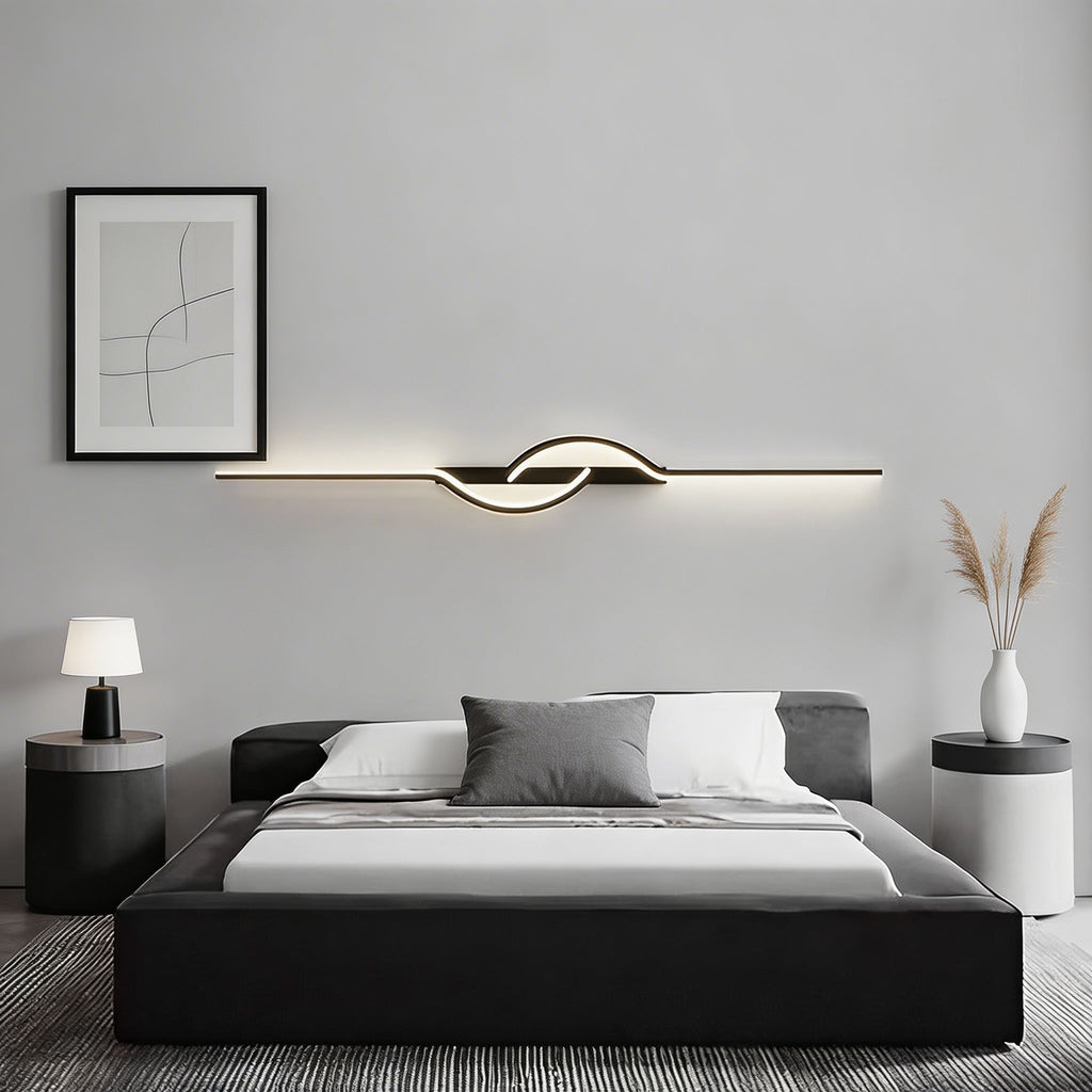 Adjustable Modern Linear Wall Sconce — Black Aluminum LED Light, Dimmable Silicone Shade