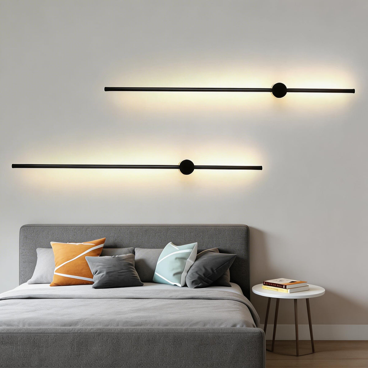 Modern linjär LED-vägglampa — väggmonterad aluminiumarmatur, mjuk silikondiffusor, dimbar funktion