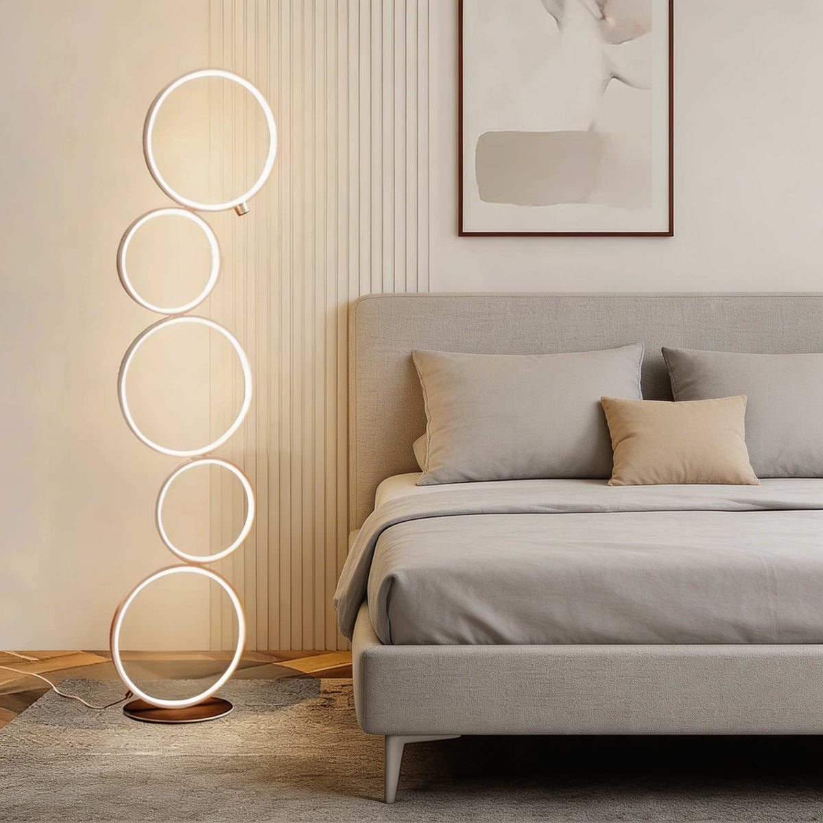Adjustable Height LED Floor Lamp — Iron and PVC Frame, Circle Design, Ambient Lighting