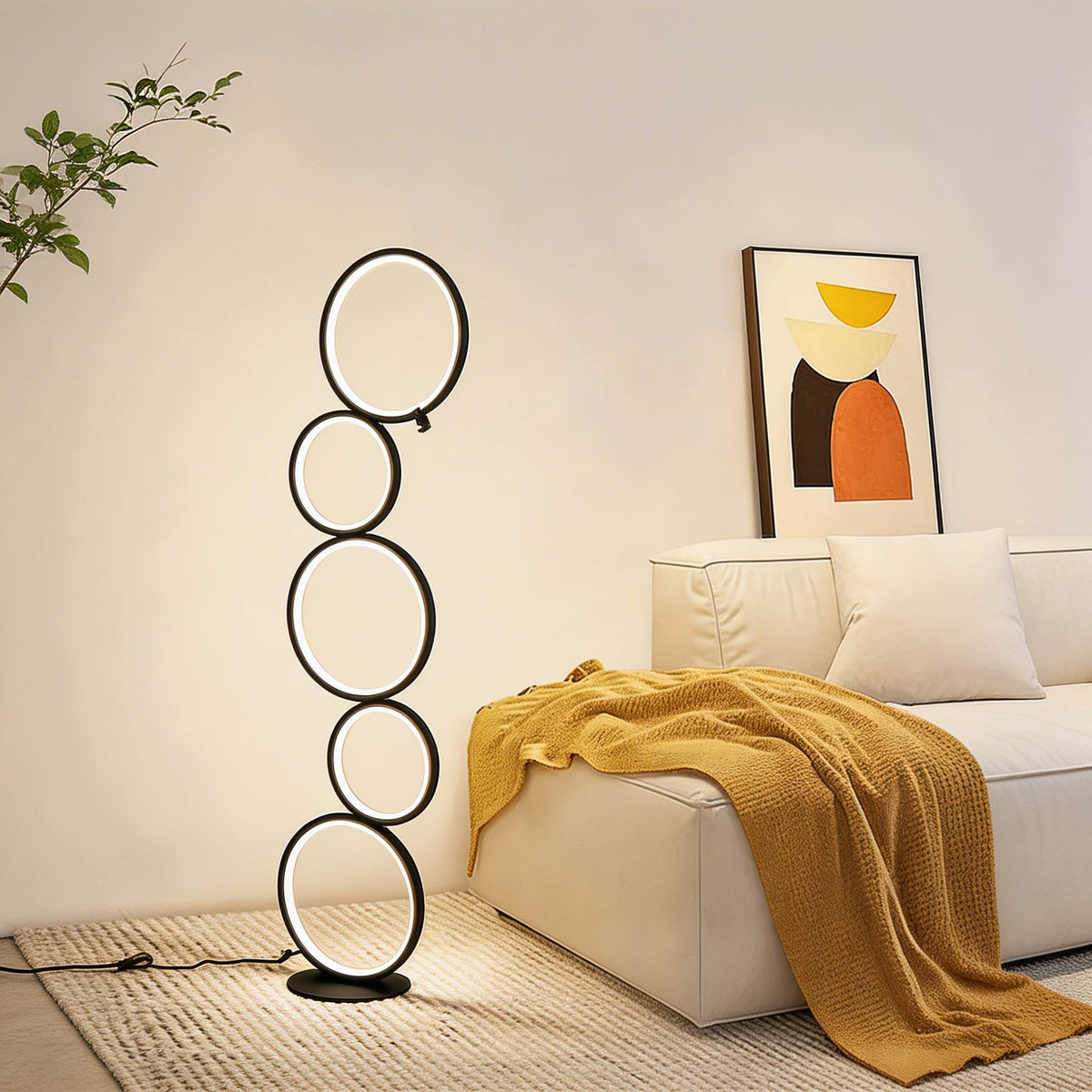 Adjustable Height LED Floor Lamp — Iron and PVC Frame, Circle Design, Ambient Lighting