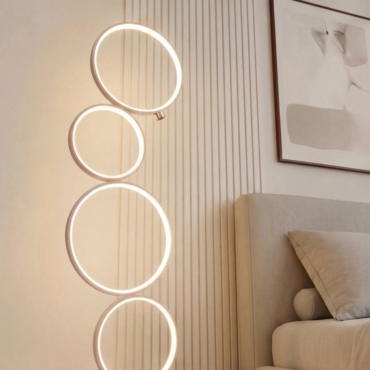 Adjustable Height LED Floor Lamp — Iron and PVC Frame, Circle Design, Ambient Lighting