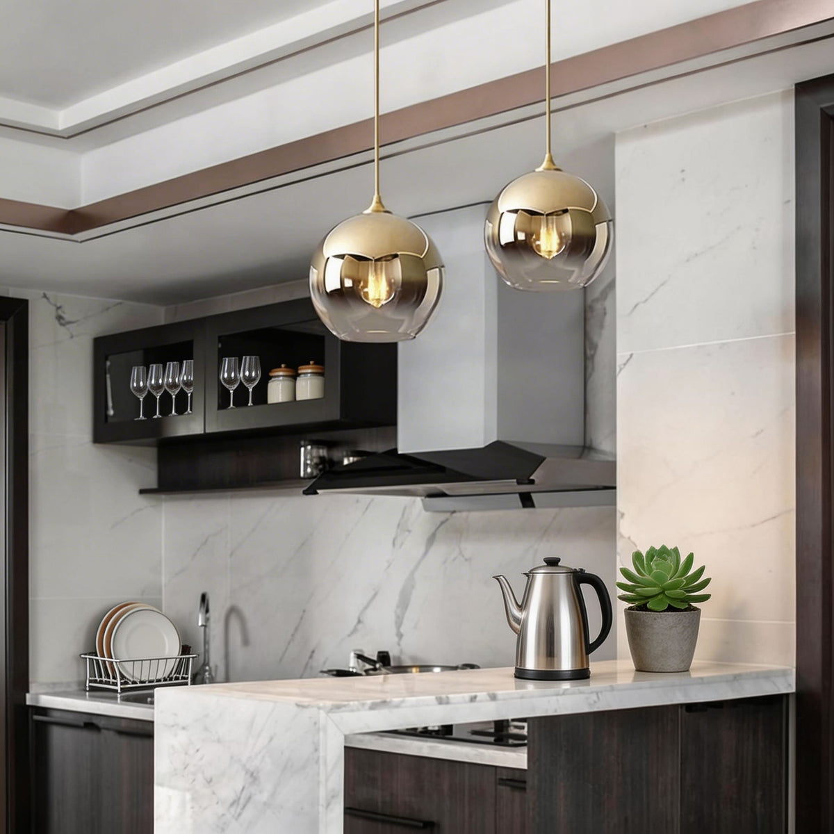 Justerbar modern minipendellampa - lampskärm i klar glaskupa
