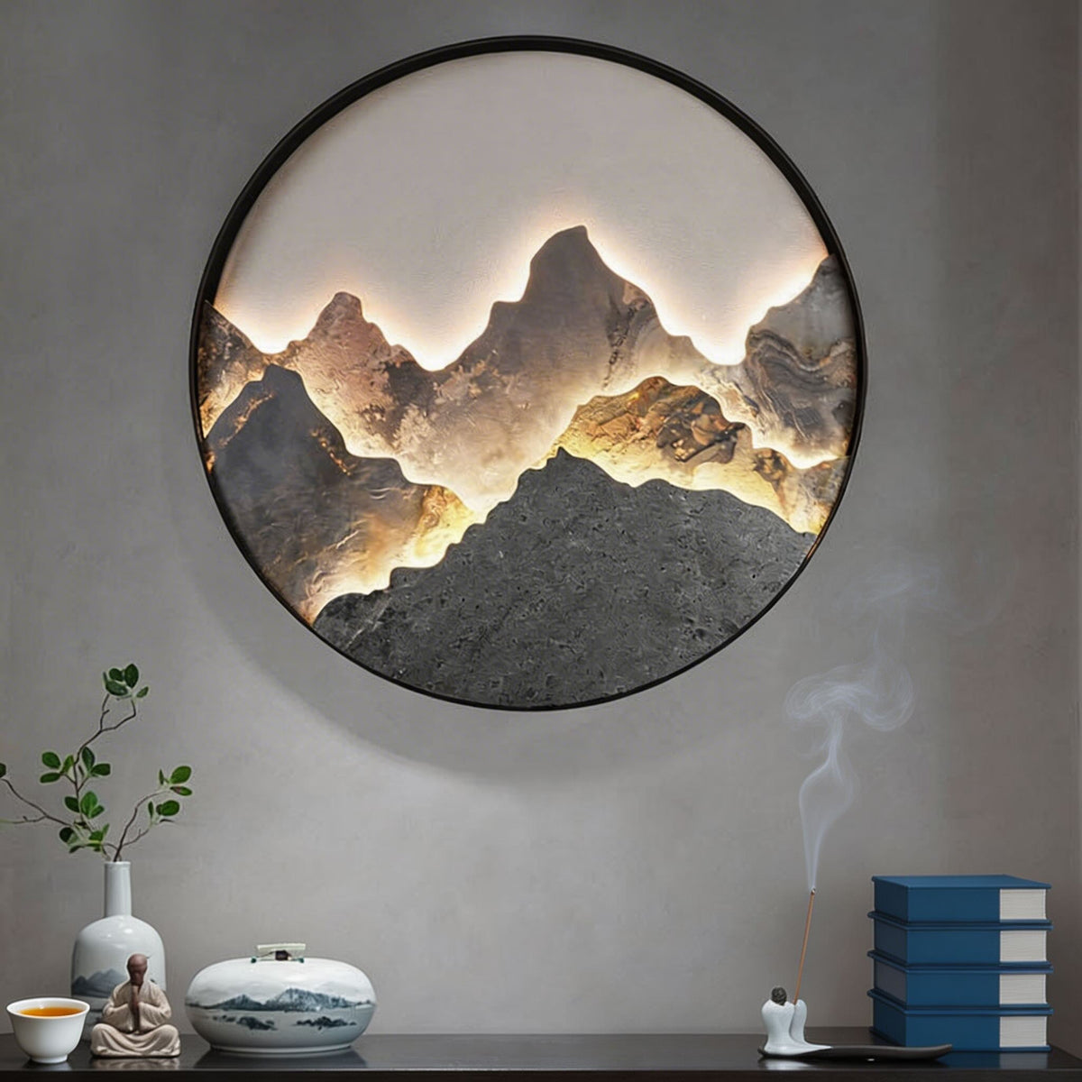 Moderne LED-Wandleuchte „Berg“ – Wandmontage, Aluminiumrahmen, Steinoptik, 3000K warmweiß