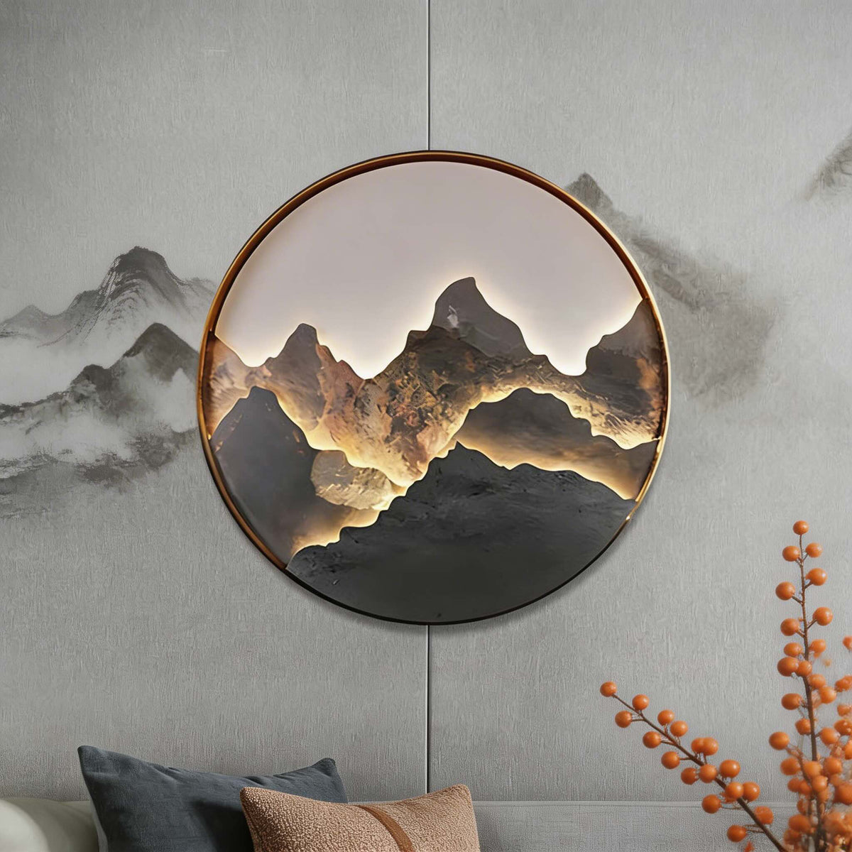 Moderne LED-Wandleuchte „Berg“ – Wandmontage, Aluminiumrahmen, Steinoptik, 3000K warmweiß