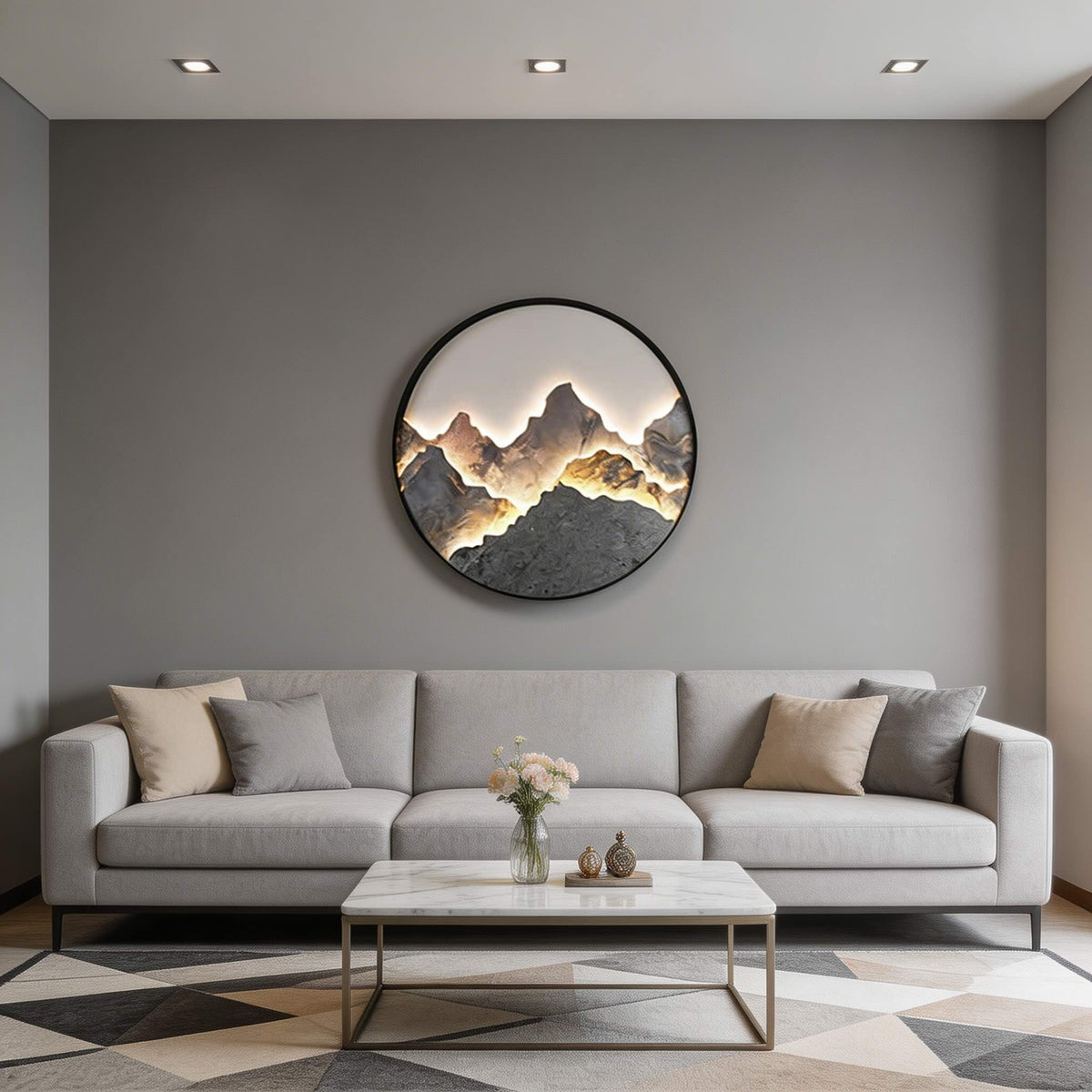 Moderne LED-Wandleuchte „Berg“ – Wandmontage, Aluminiumrahmen, Steinoptik, 3000K warmweiß