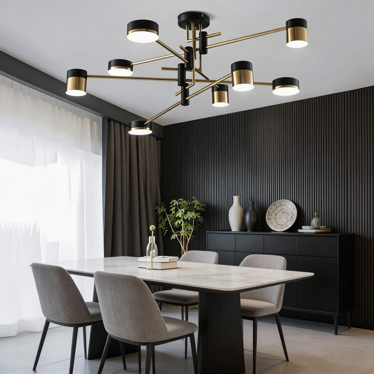 Adjustable Sputnik Ceiling Light — Dimmable LED, Iron and Acrylic, 4 6 8 Light Options