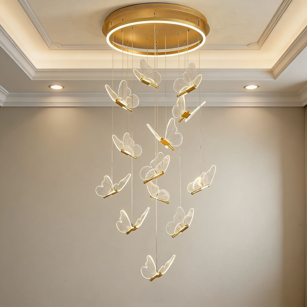 Moderne flad loftslampe - justerbar LED, poleret guldfarvet metalramme, gennemskinnelige akrylpaneler