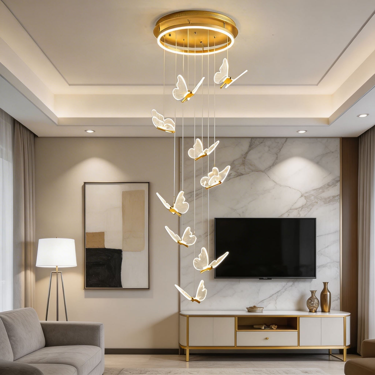 Moderne flad loftslampe - justerbar LED, poleret guldfarvet metalramme, gennemskinnelige akrylpaneler