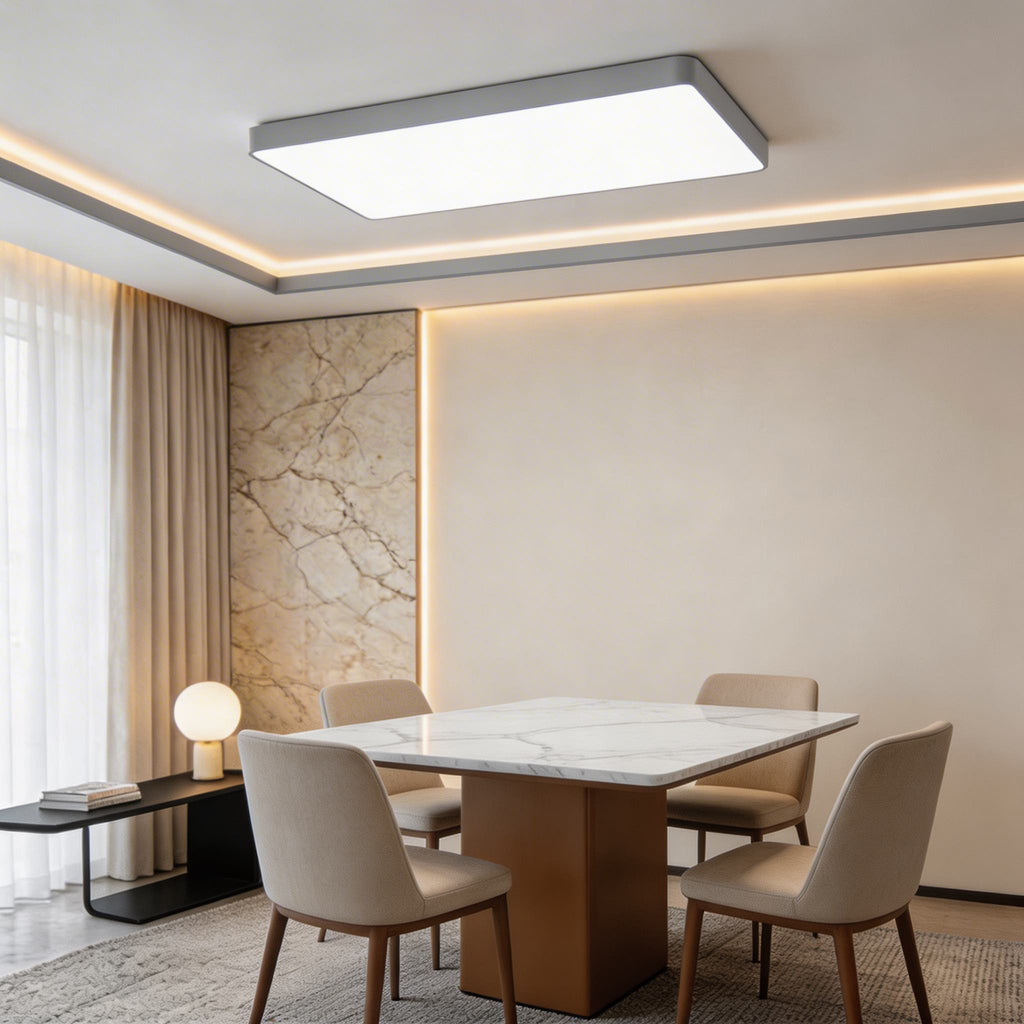 Modern fyrkantig taklampa för utanpåliggande montage — LED-design i metall, dimbara alternativ för färgtemperatur