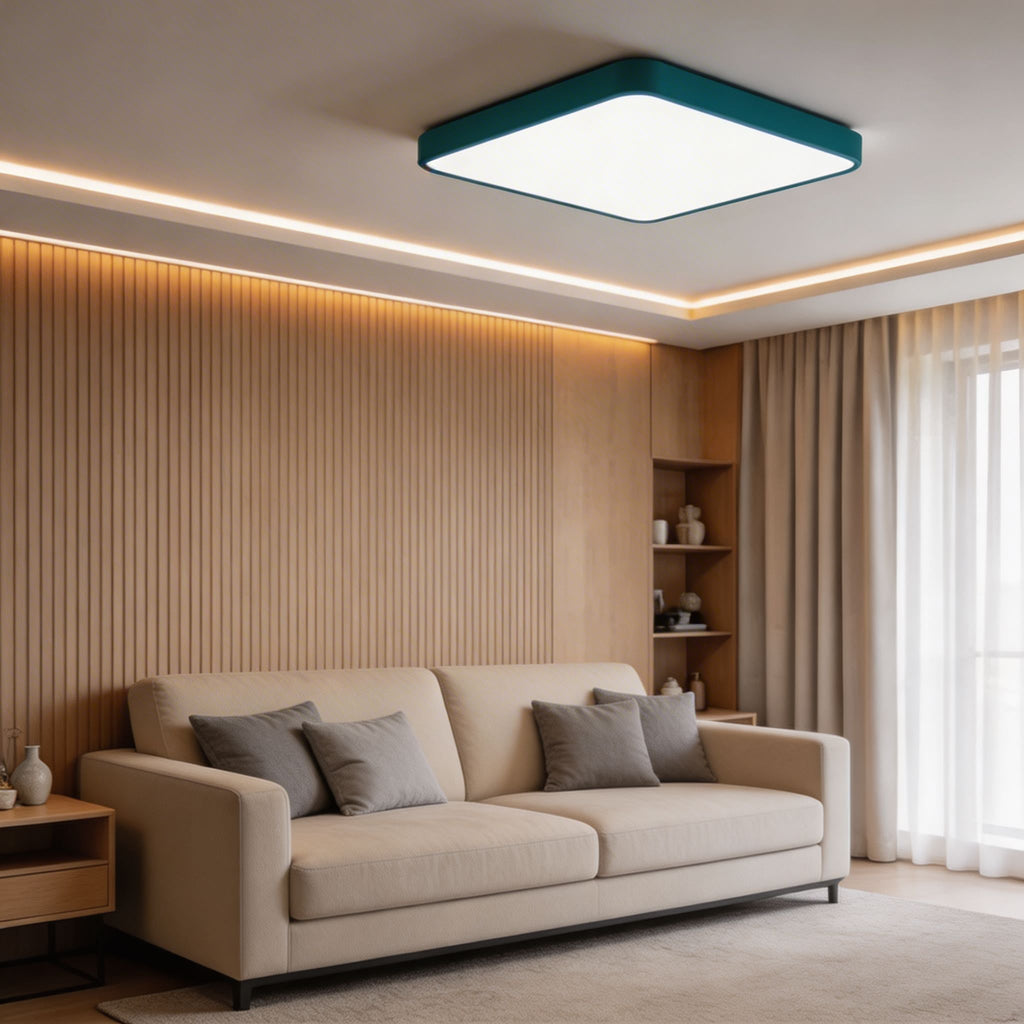 Modern fyrkantig taklampa för utanpåliggande montage — LED-design i metall, dimbara alternativ för färgtemperatur