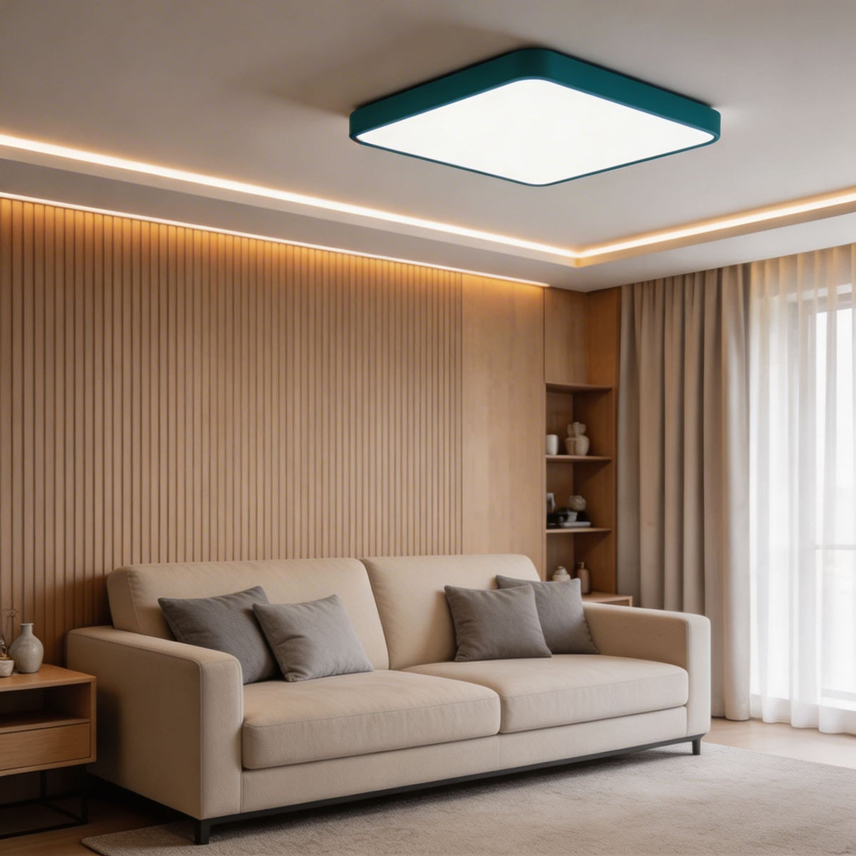 Modern fyrkantig taklampa för utanpåliggande montage — LED-design i metall, dimbara alternativ för färgtemperatur