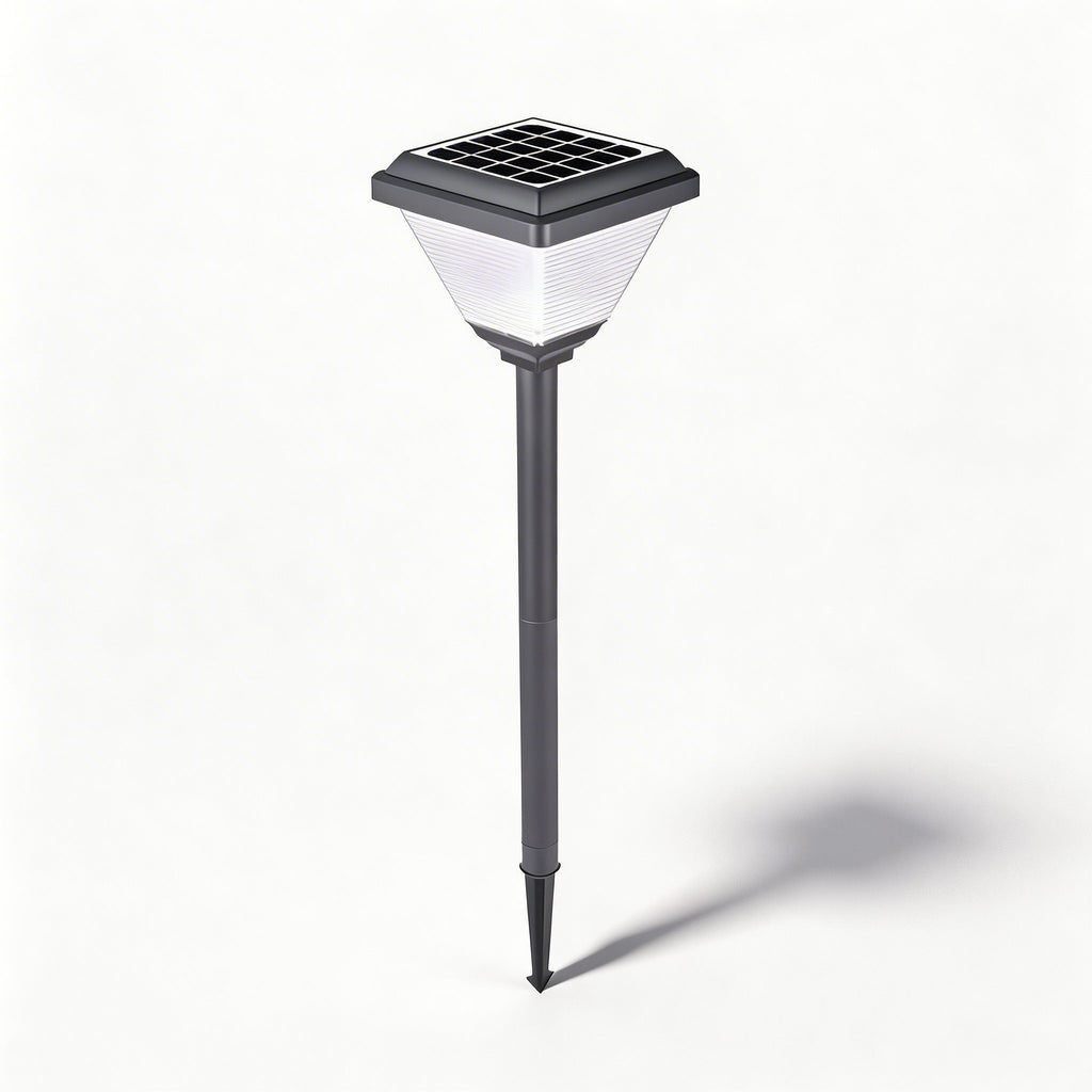 Modern Solar Garden Light Post — 21.65 in Height, Geometric Translucent Shade, 360° LED Light