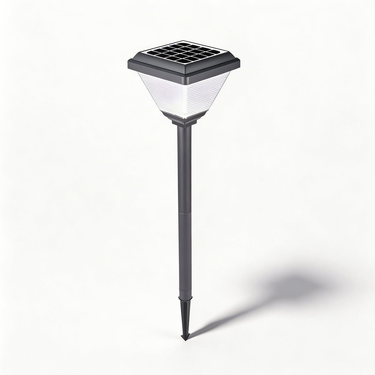 Modern Solar Garden Light Post — 21.65 in Height, Geometric Translucent Shade, 360° LED Light