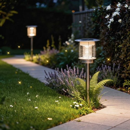Lămpi solare pentru alei din oțel inoxidabil 304 — încărcare duală, iluminare LED, reducerea insectelor