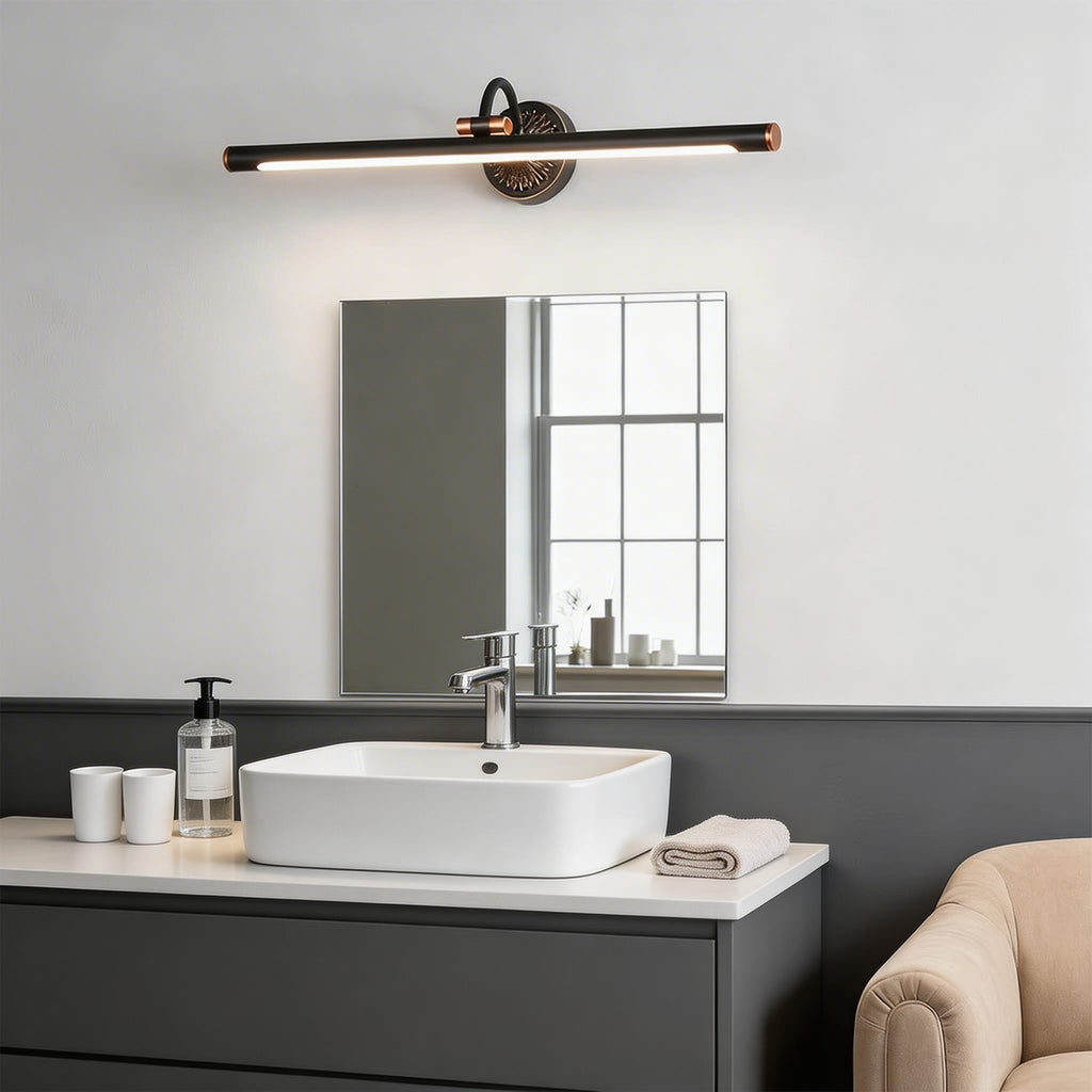 Wall Mounted LED Vanity Light Bar — Copper Housing, Acrylic Shade, 240° Adjustable Mount, Neutral Light