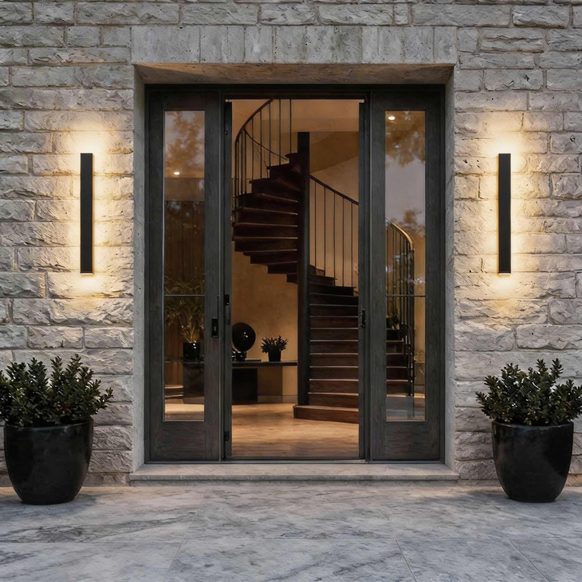 Moderne lineær svart utendørs vegglampe – dimbar LED, jernkonstruksjon, vanntett design