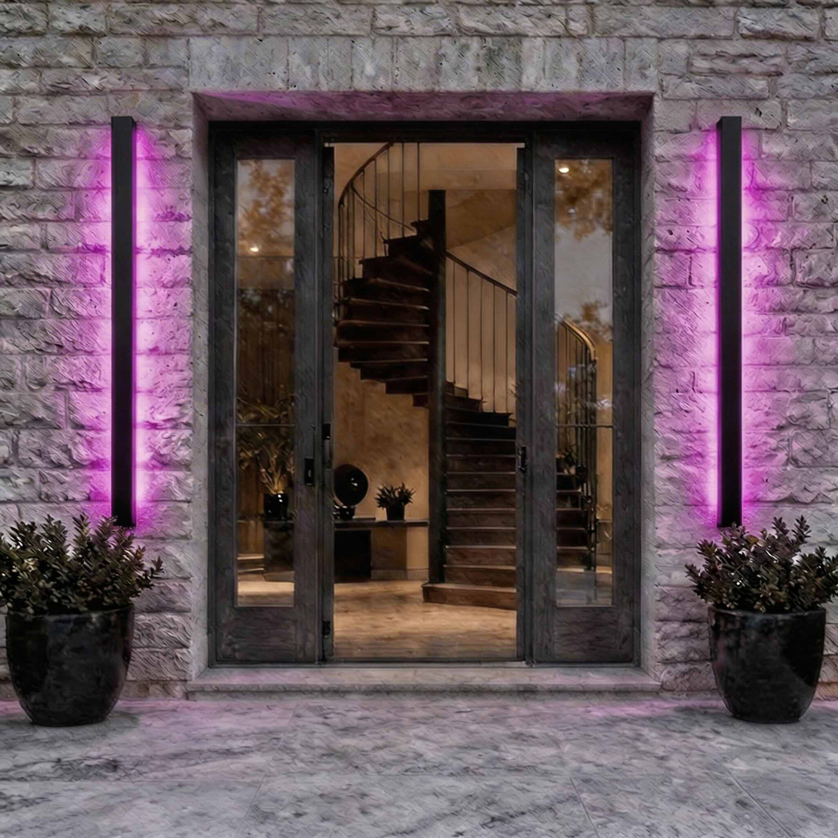 Moderne lineær svart utendørs vegglampe – dimbar LED, jernkonstruksjon, vanntett design