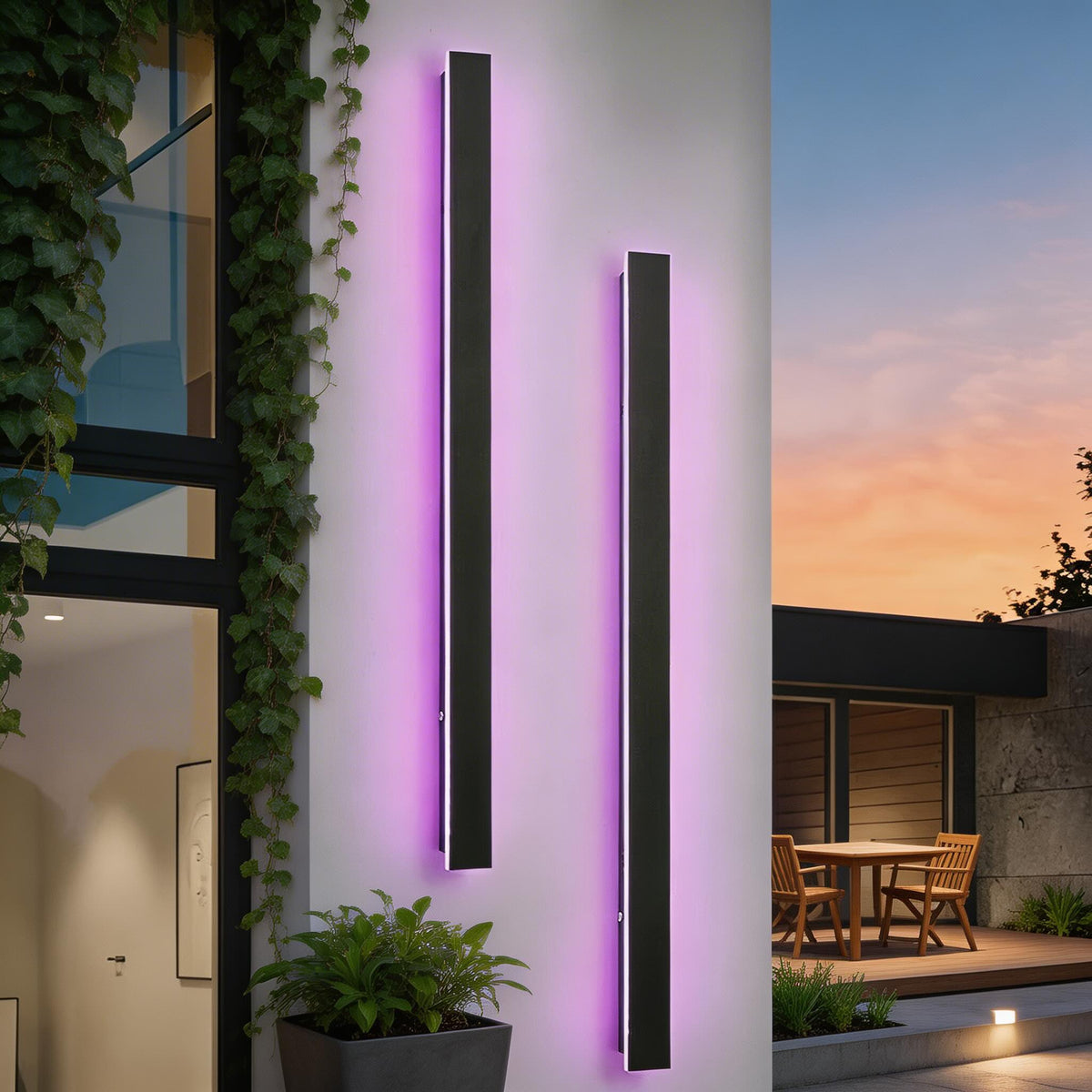 Moderne lineær svart utendørs vegglampe – dimbar LED, jernkonstruksjon, vanntett design