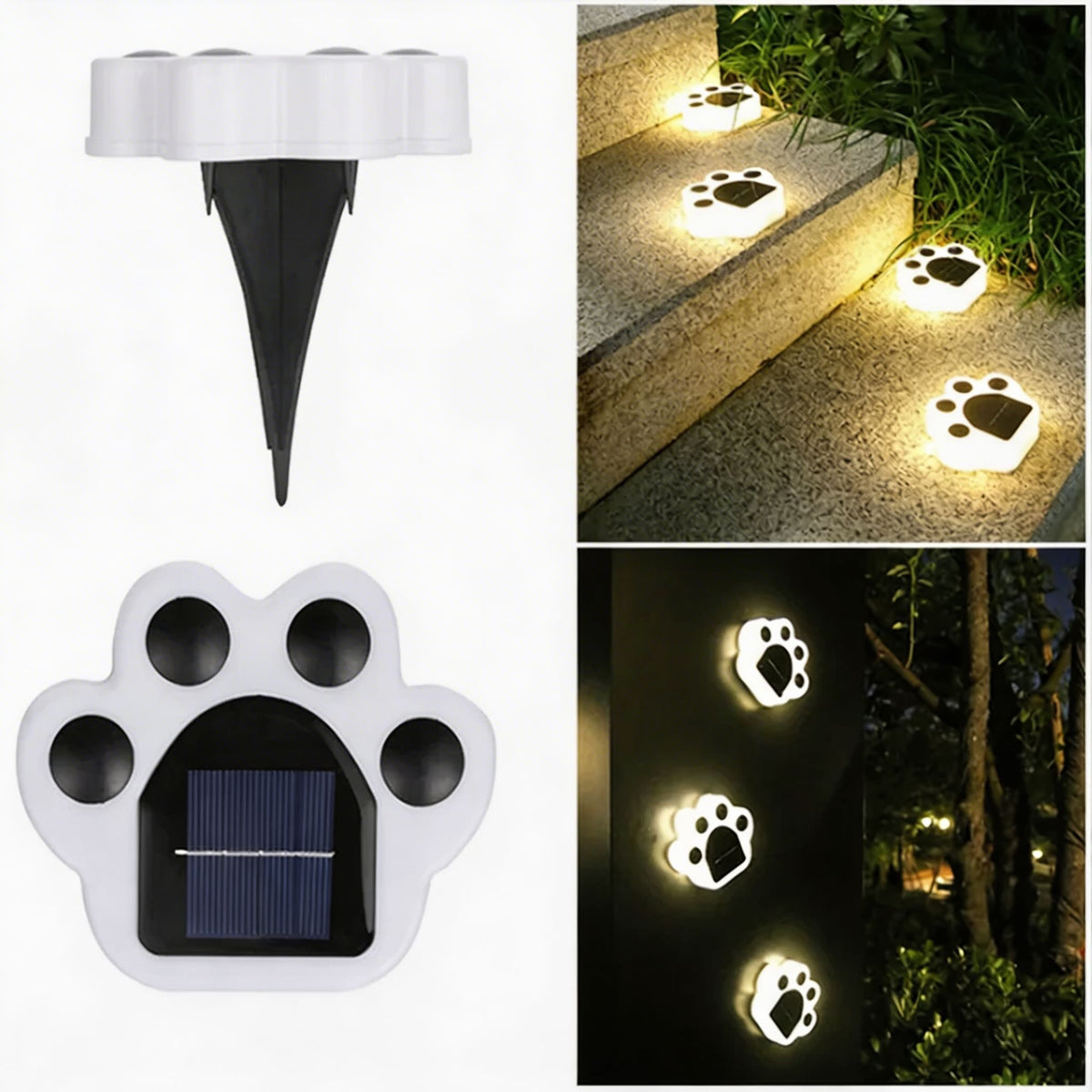 Luci solari da giardino in ABS impermeabile — Design decorativo con impronta di zampa, LED, installazione senza cavi