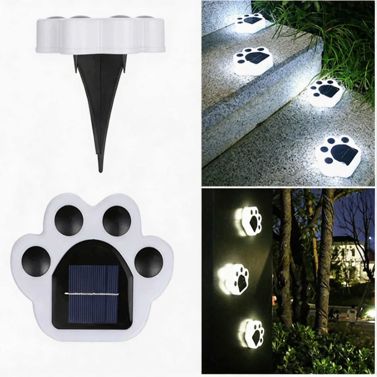 Luci solari da giardino in ABS impermeabile — Design decorativo con impronta di zampa, LED, installazione senza cavi