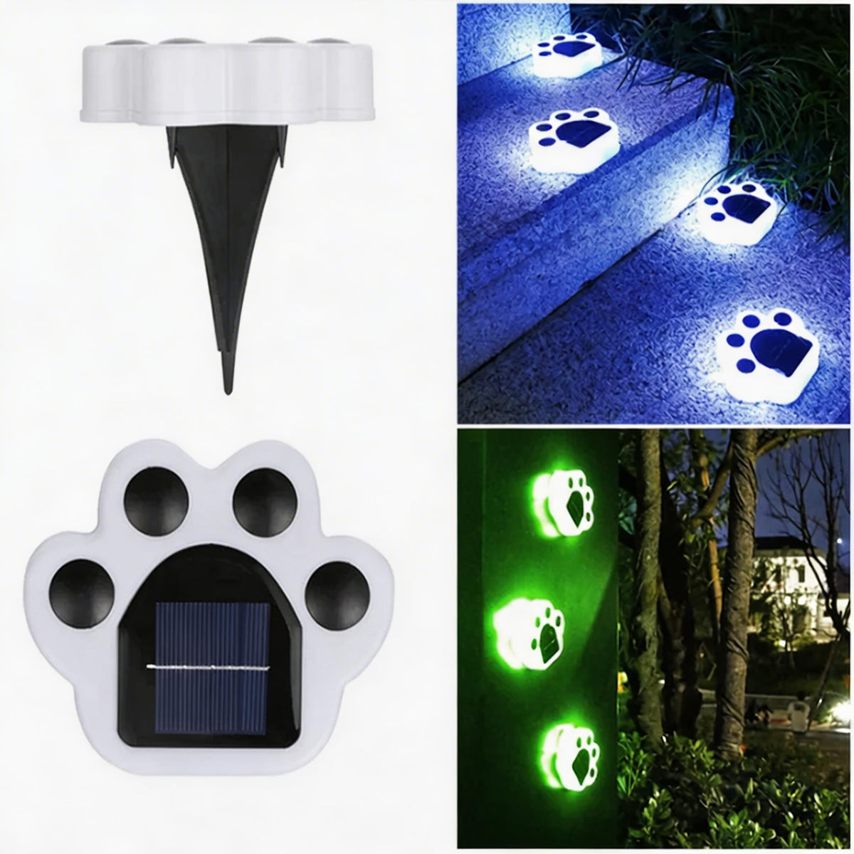 Luci solari da giardino in ABS impermeabile — Design decorativo con impronta di zampa, LED, installazione senza cavi