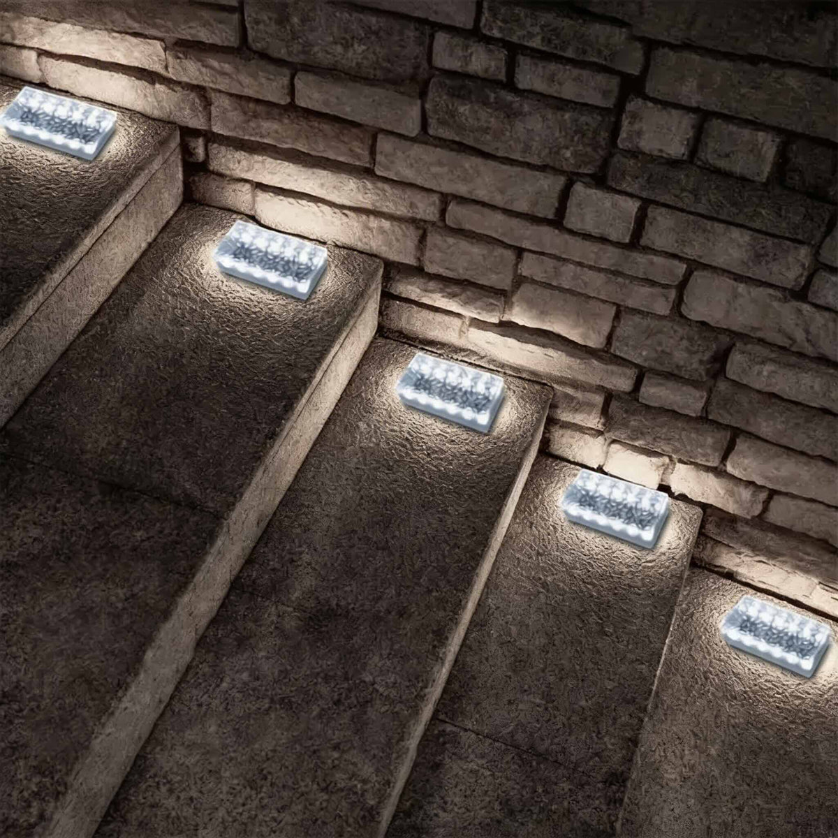 Napelemes téglalámpák — vízálló, 12 LED-es kerti ösvénylámpák