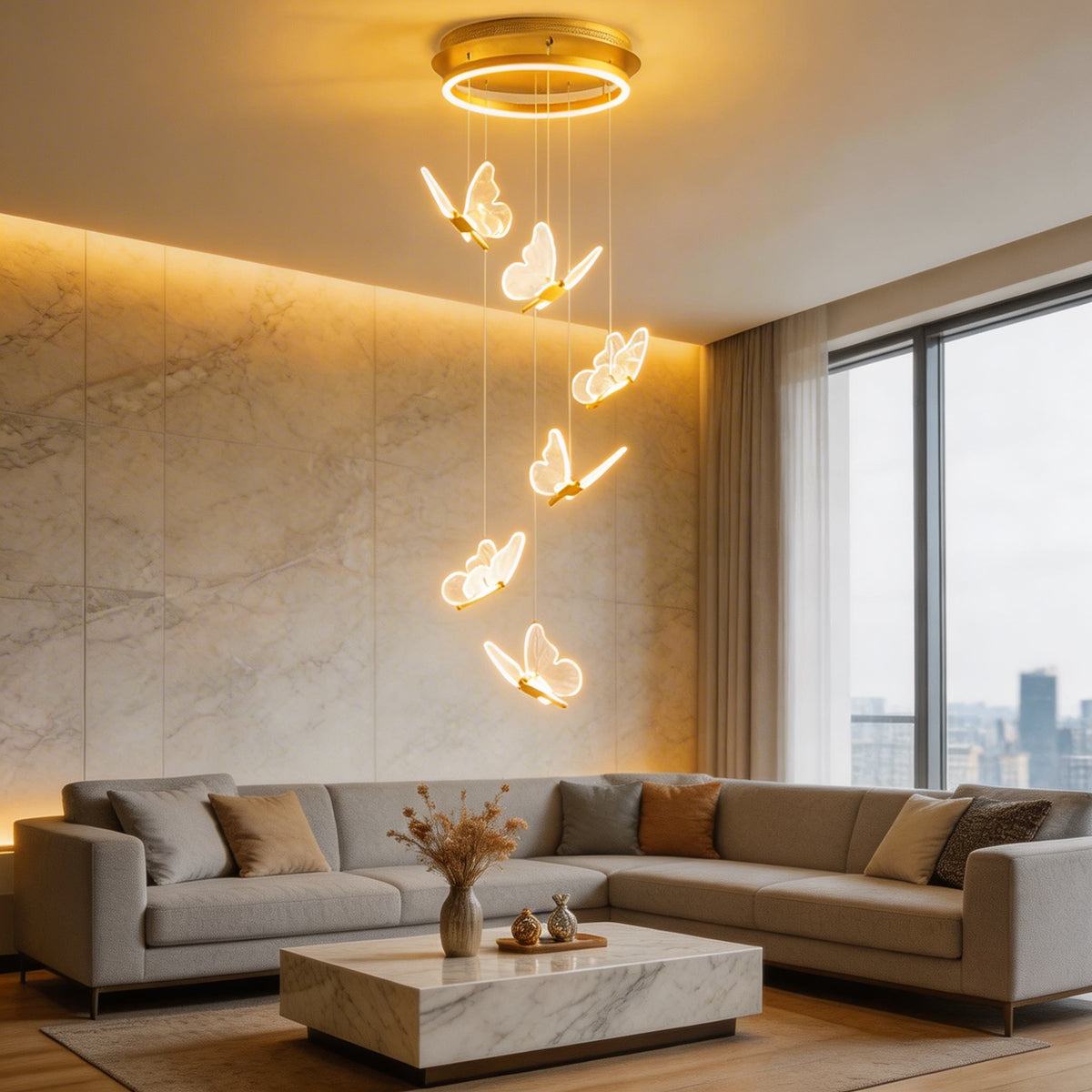 Moderne flad loftslampe - justerbar LED, poleret guldfarvet metalramme, gennemskinnelige akrylpaneler