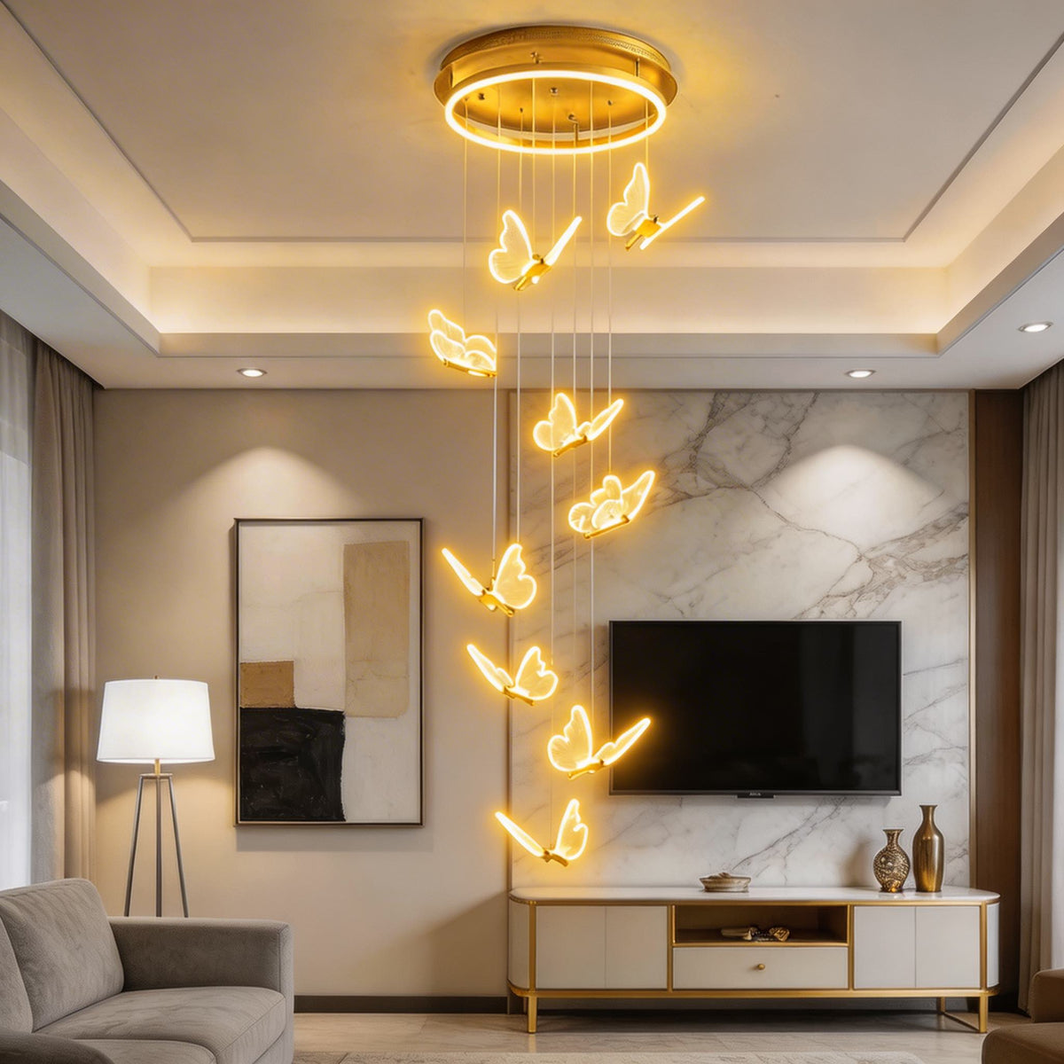 Moderne flad loftslampe - justerbar LED, poleret guldfarvet metalramme, gennemskinnelige akrylpaneler