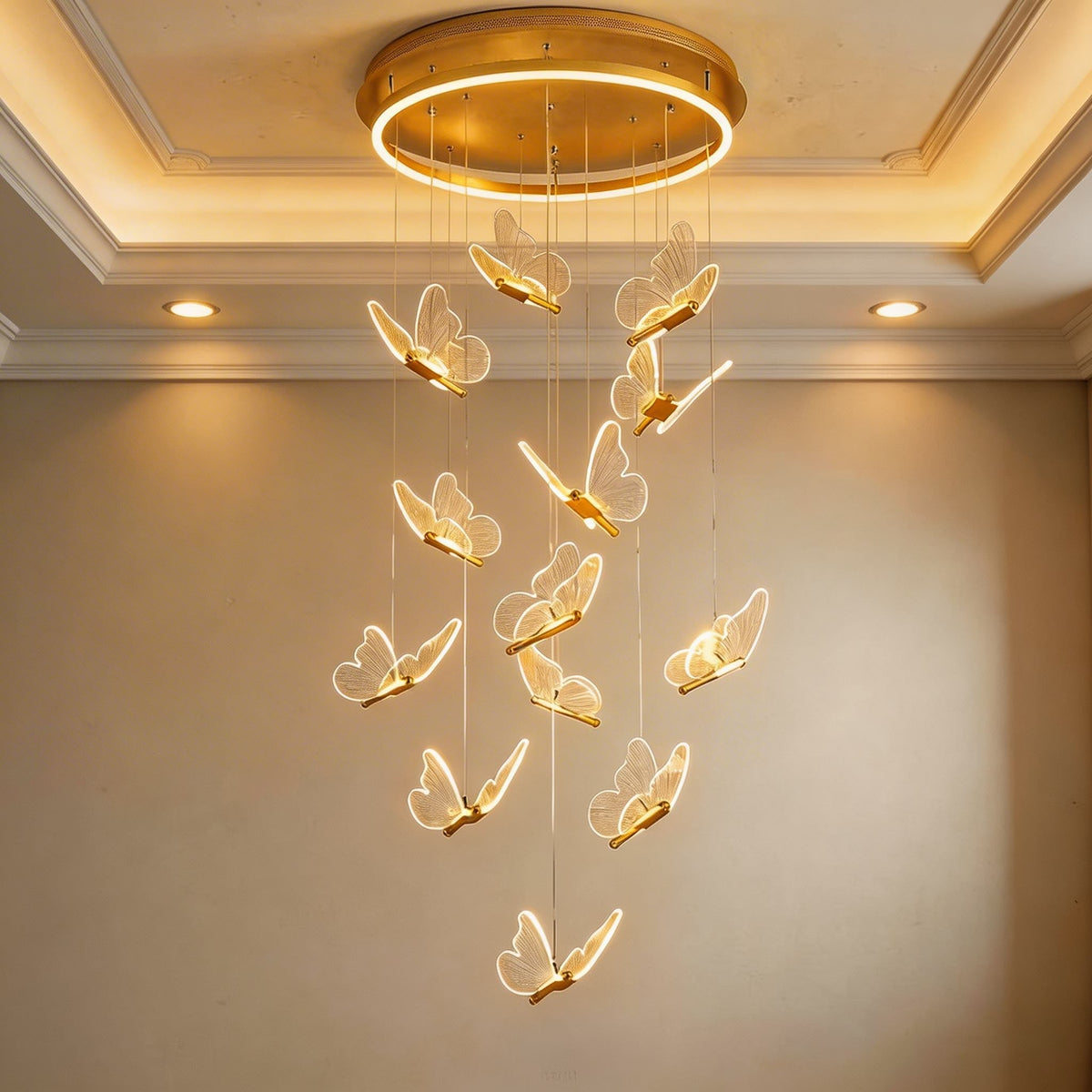 Moderne flad loftslampe - justerbar LED, poleret guldfarvet metalramme, gennemskinnelige akrylpaneler