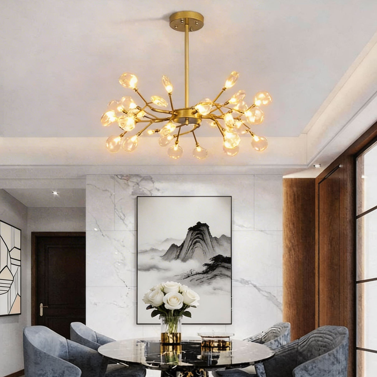 Modern Metal Pendant Light — Adjustable 27-Light LED Ceiling Fixture