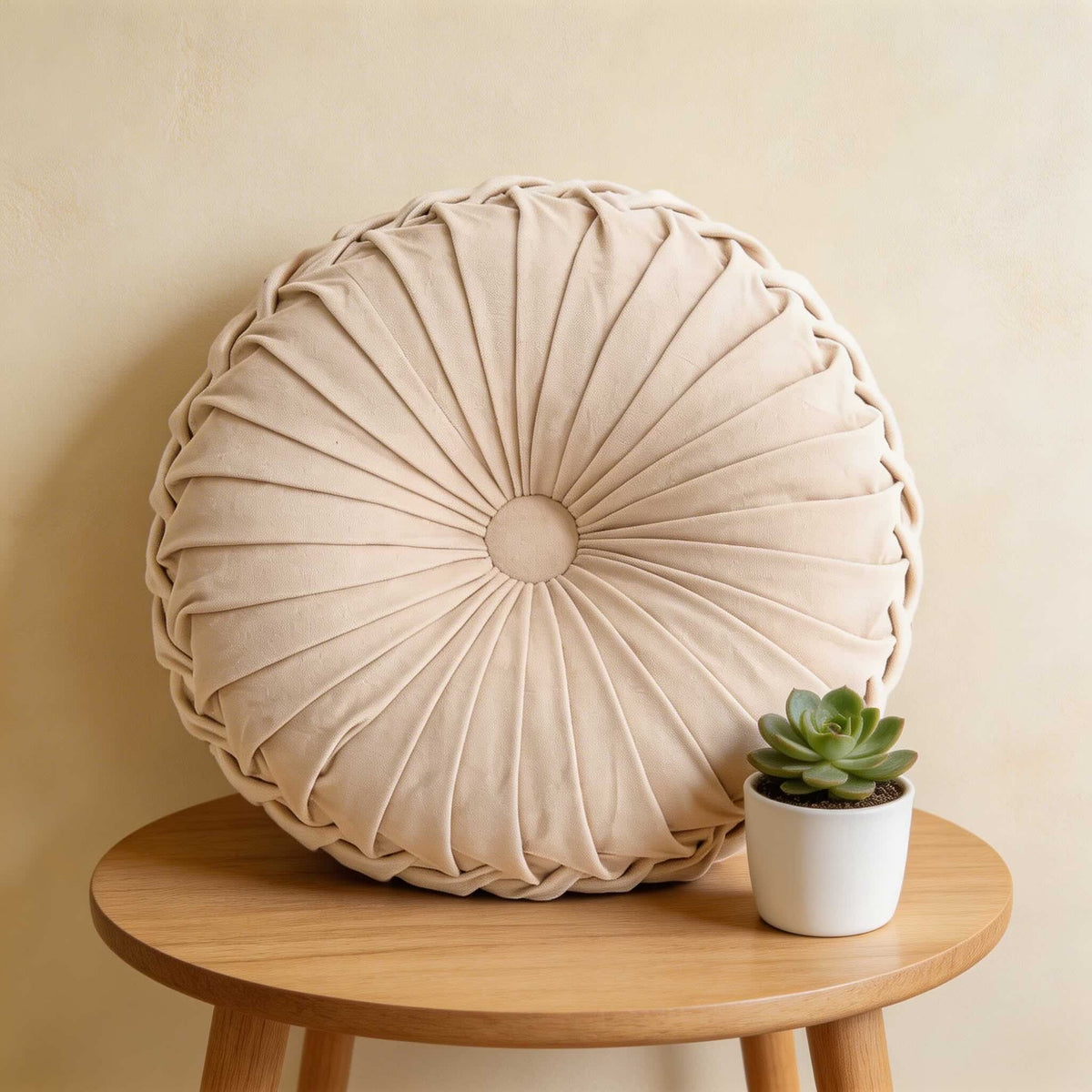Cojín lumbar moderno de terciopelo — Cuadrado de 13.8 pulgadas, diseño plisado en 3D