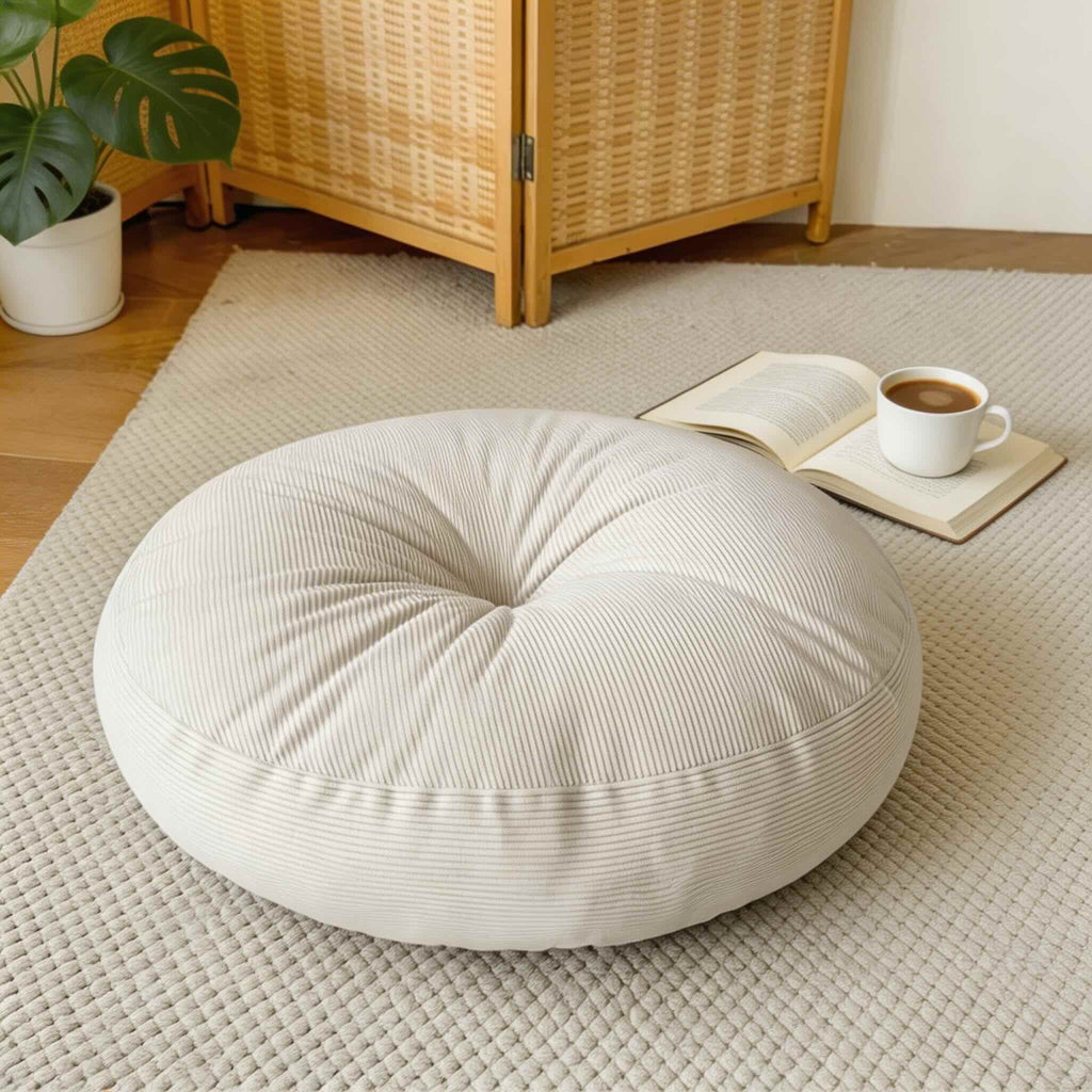 Rund meditationskudde – livfullt orange, mjuk fyllning, lätt och portabel