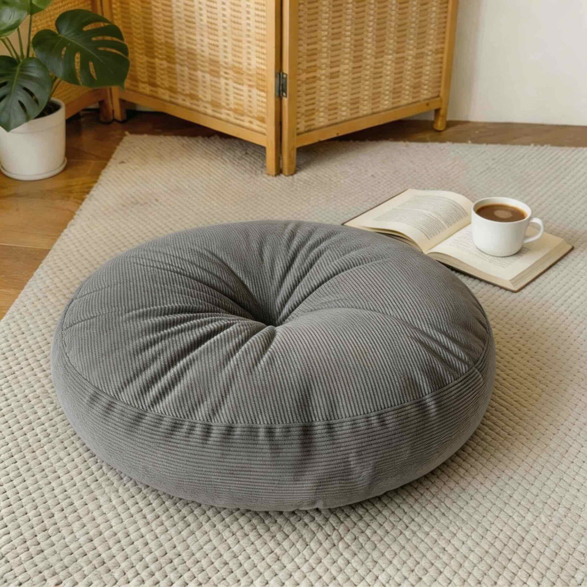 Rund meditationskudde – livfullt orange, mjuk fyllning, lätt och portabel