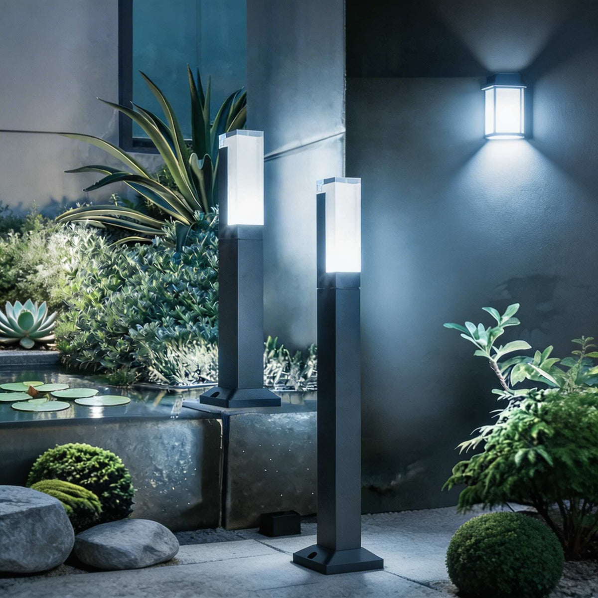 Moderna fyrkantiga LED-gånglampor — vattentät design i aluminium
