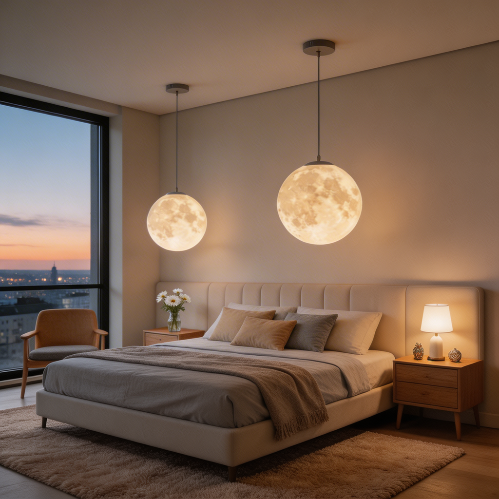 Modern taklampa Moon Globe - justerbar höjd, takmontering