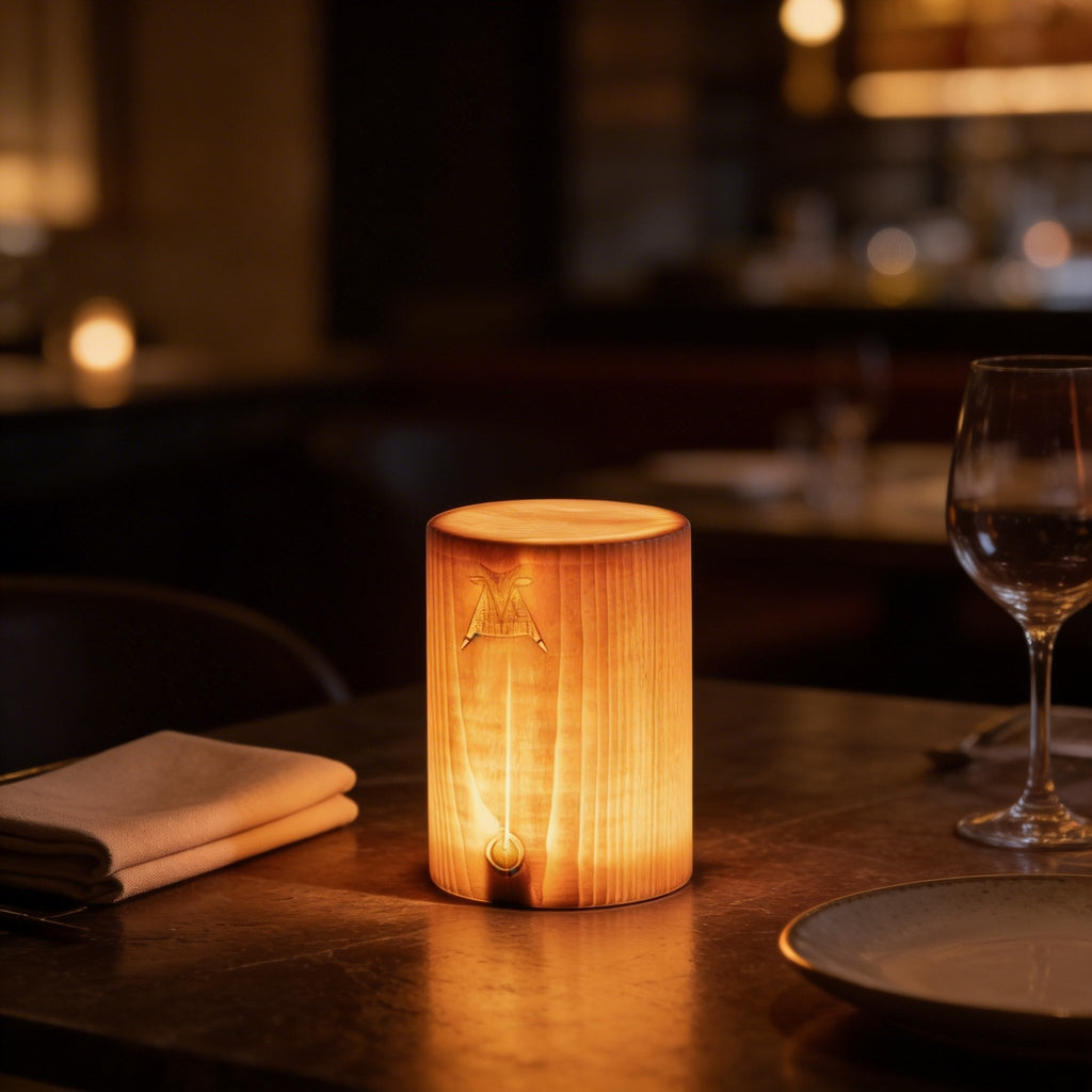 Sladdlös uppladdningsbar bordslampa i trädesign med touchkontroll, LED-belysning med 3 ljusstyrkenivåer, modern minimalistisk
