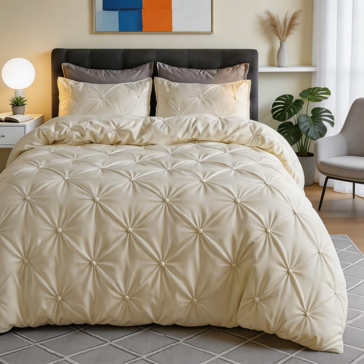 Modern Pinch Pleat Quilt Cover Set — Wrinkle Resistant Microfiber Blend, Soft & Breathable