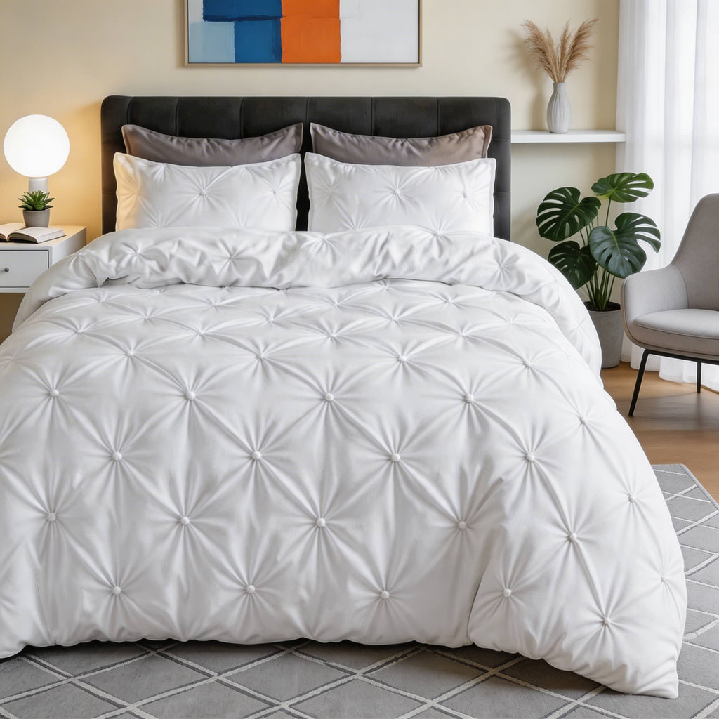 Modern Pinch Pleat Quilt Cover Set — Wrinkle Resistant Microfiber Blend, Soft & Breathable