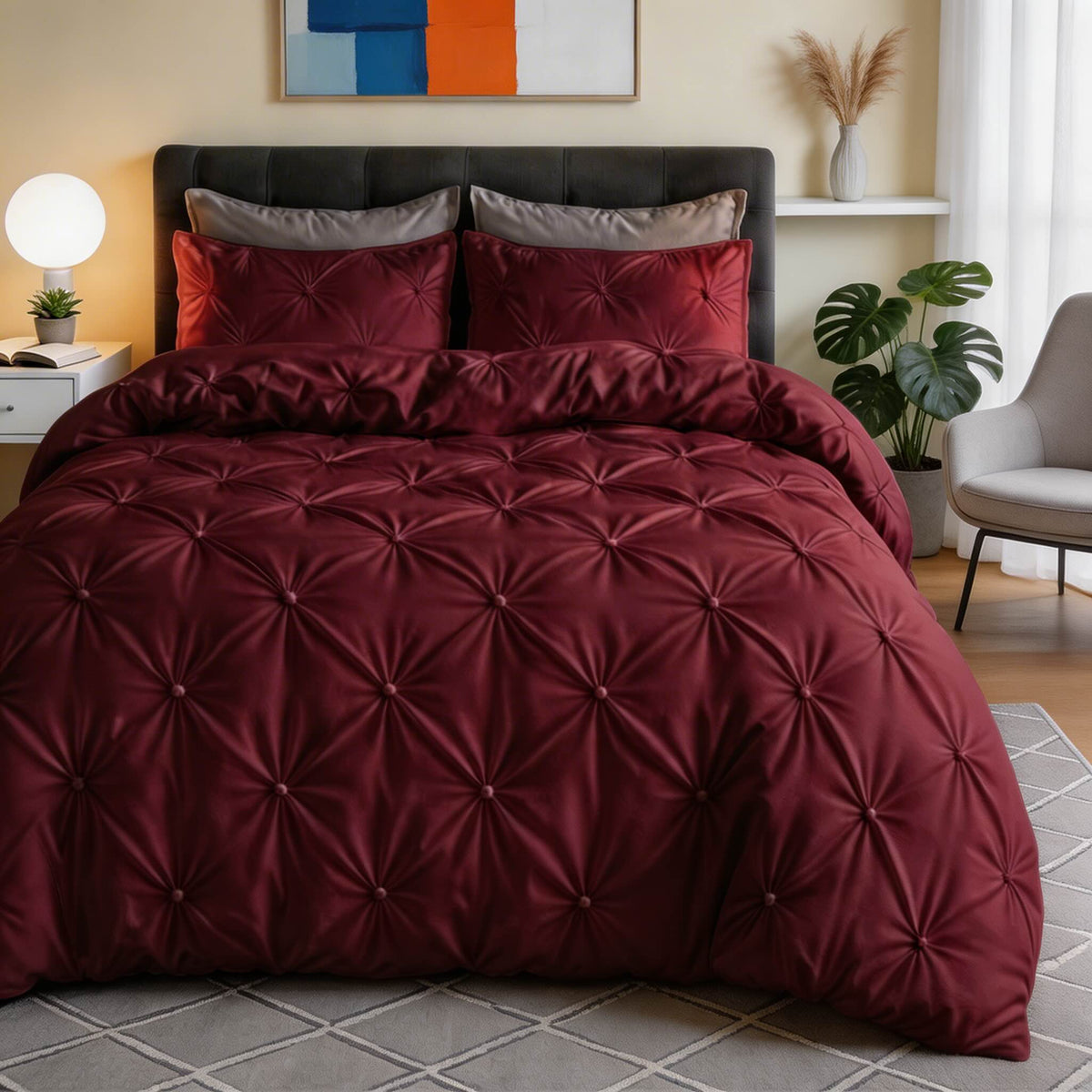Modern Pinch Pleat Quilt Cover Set — Wrinkle Resistant Microfiber Blend, Soft & Breathable