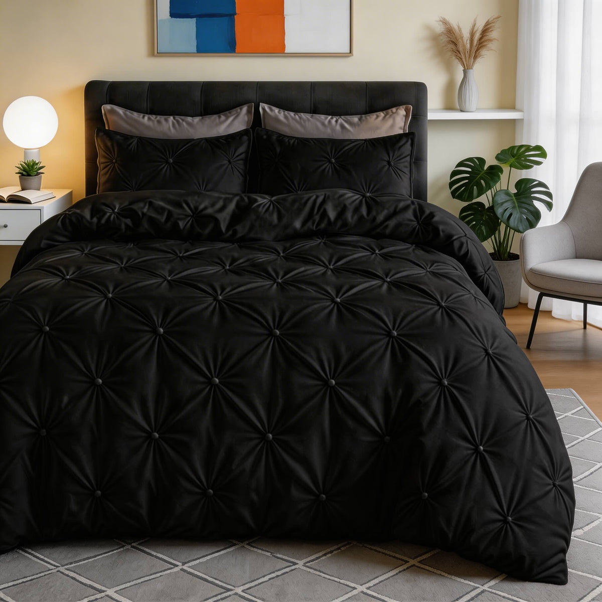 Modern Pinch Pleat Quilt Cover Set — Wrinkle Resistant Microfiber Blend, Soft & Breathable