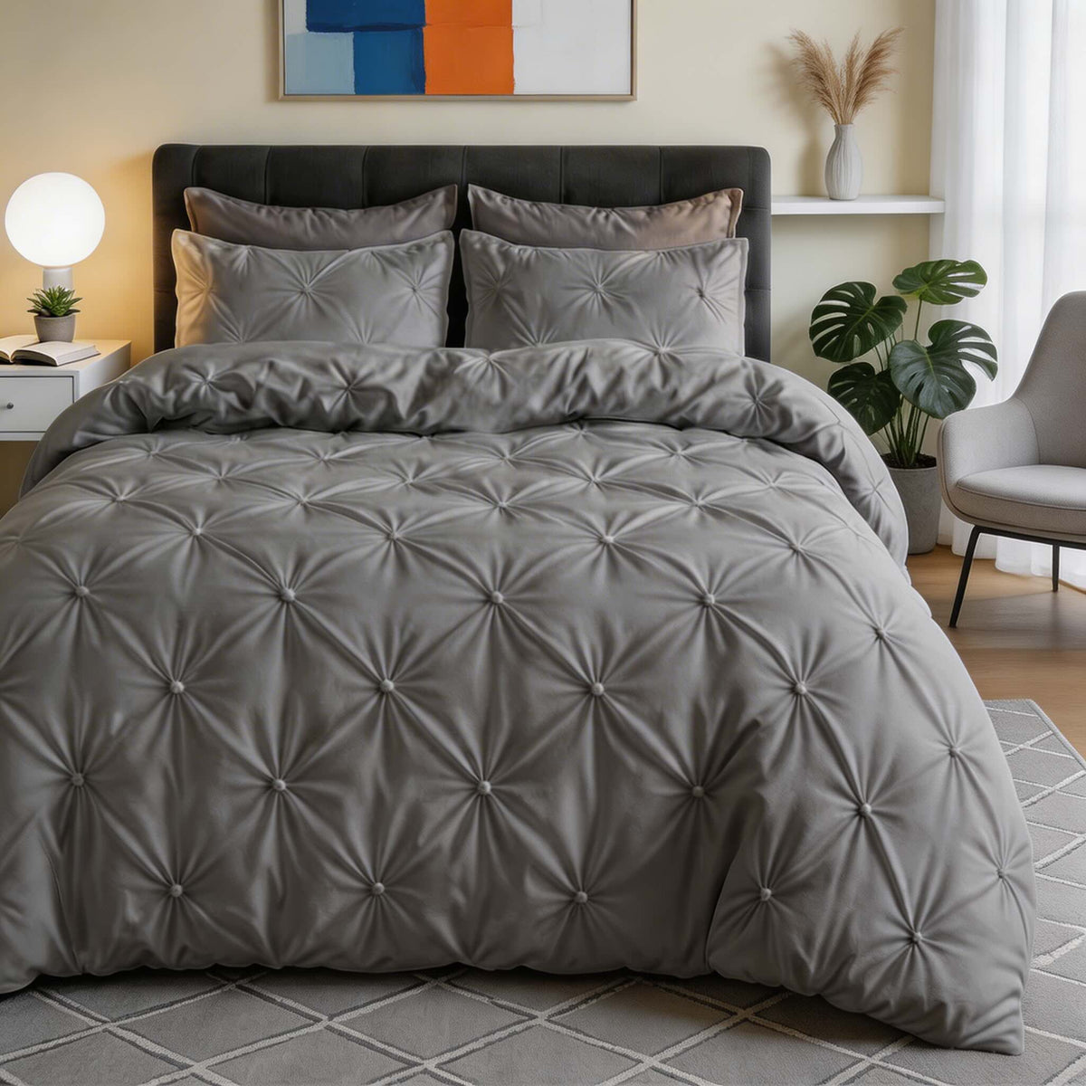 Modern Pinch Pleat Quilt Cover Set — Wrinkle Resistant Microfiber Blend, Soft & Breathable