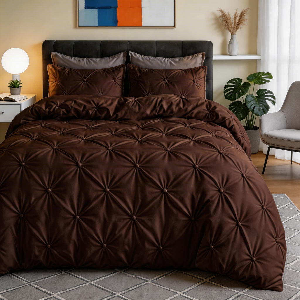 Modern Pinch Pleat Quilt Cover Set — Wrinkle Resistant Microfiber Blend, Soft & Breathable