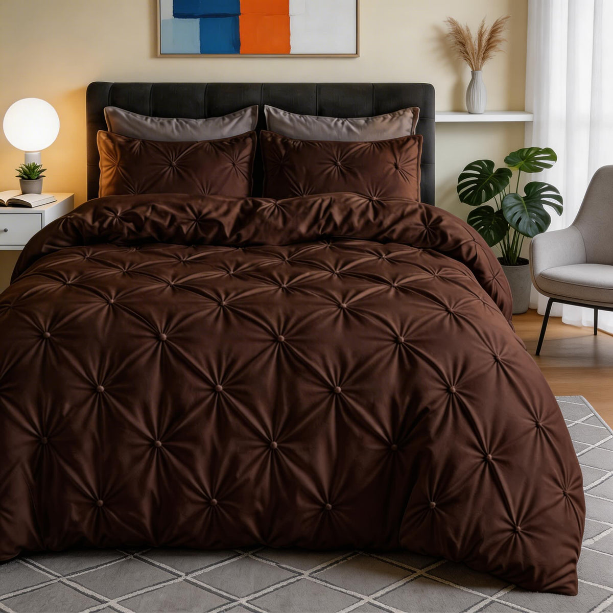 Modern Pinch Pleat Quilt Cover Set — Wrinkle Resistant Microfiber Blend, Soft & Breathable